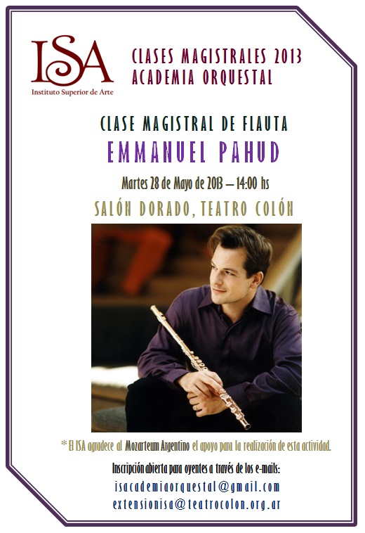  Emmanuel Pahud, masterclass en el Teatro Colón